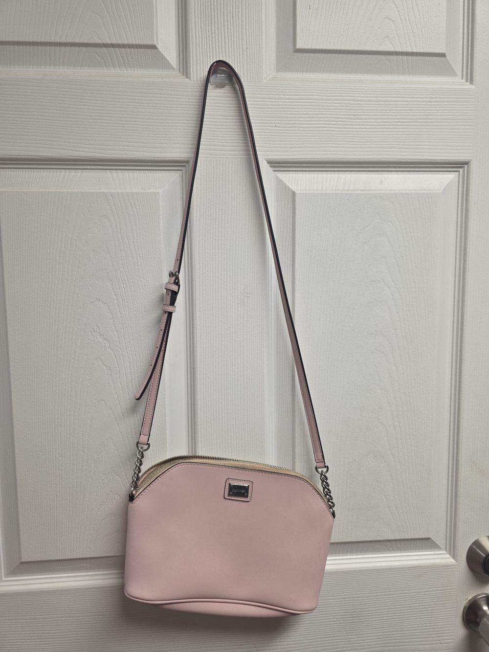 Authentic Calvin Klein Crossbody Leather Pink/Gold Chain Handbag Purse CK